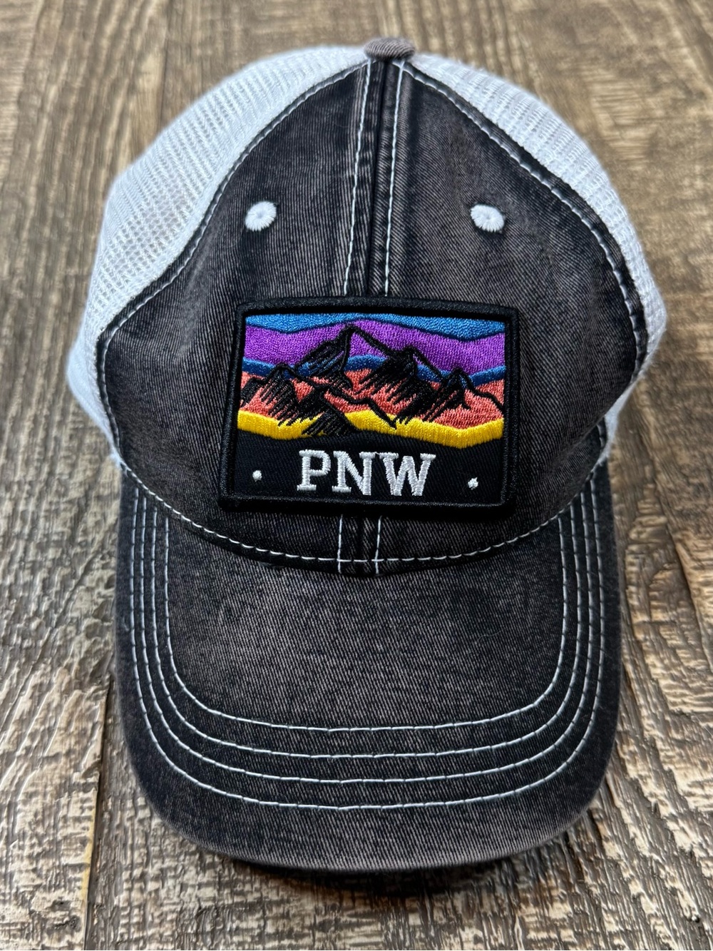 PNW Mountain Patch Trucker Hat - Black with Multicolor Patch